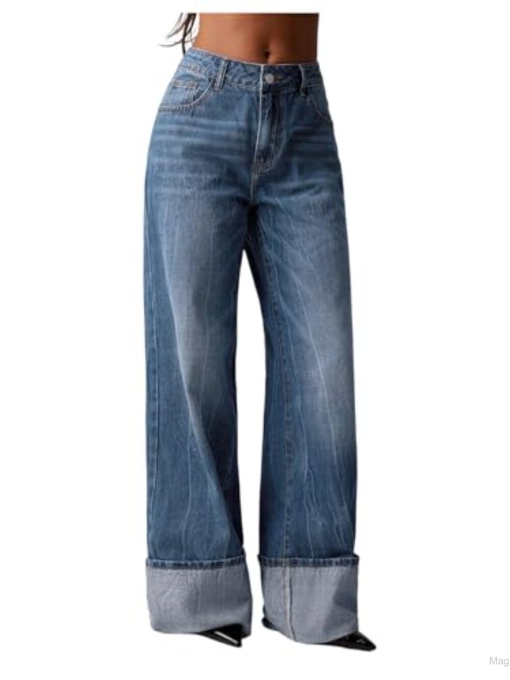 Women's Y2K Low Rise Wide Leg Jeans - Baggy Denim Pants Streetwear Cuffed